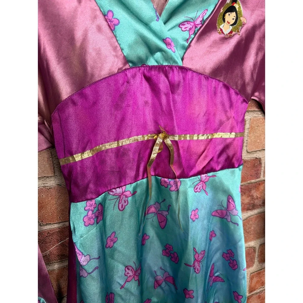 Disney Store Mulan Costume‎ Dress Kids 6/6X Purple Teal Butterfly Satin Dress Up